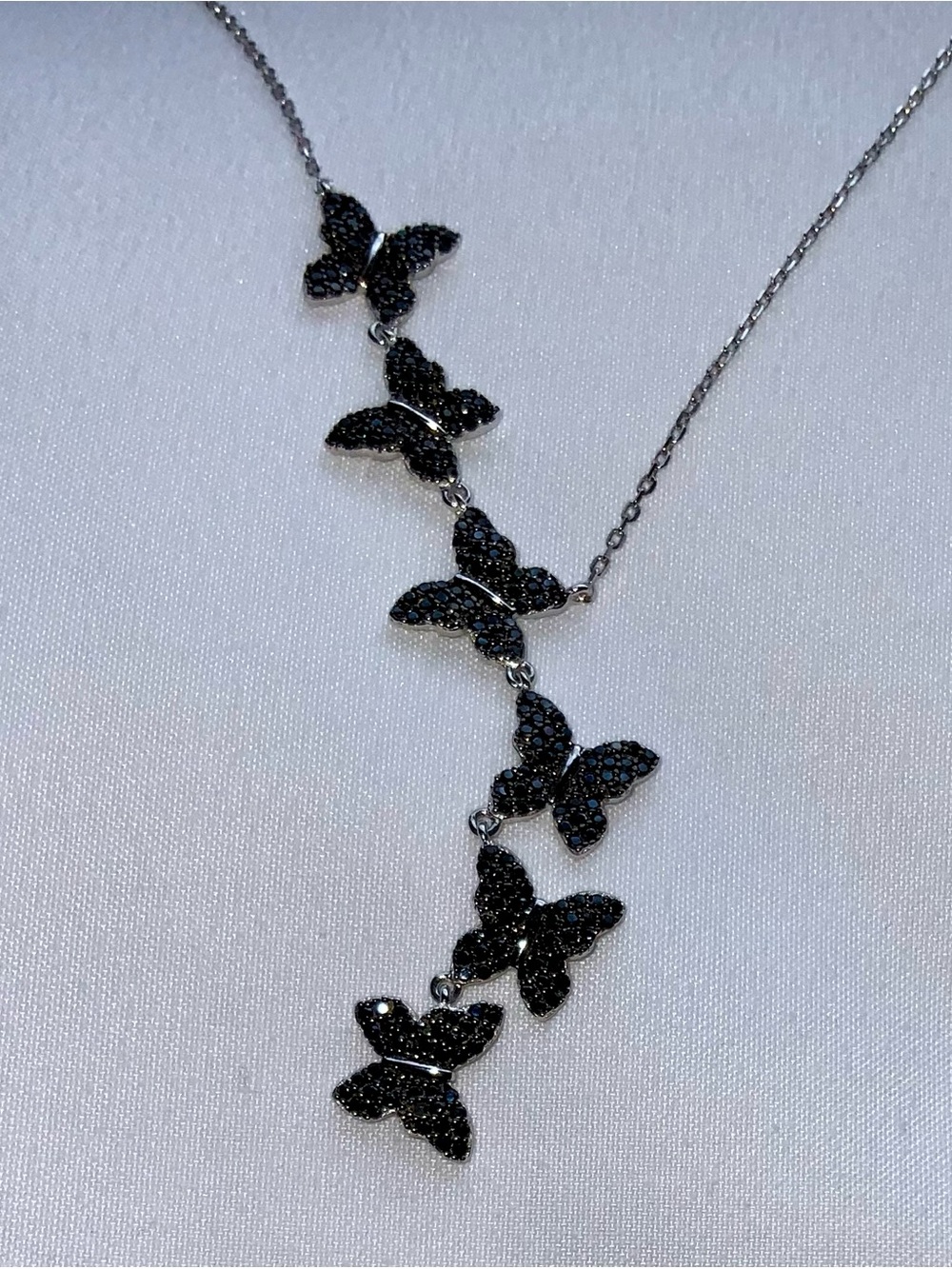 JTV Black Spinel Butterfly Necklace 1.34 ctw Sterling Silver 18”